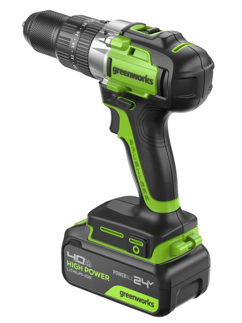 Дрель-шуруповерт ударный Greenworks GD24DD60 (3704107CUB) [24В, 1х4.0 Ач, бесщеточный, кейс]