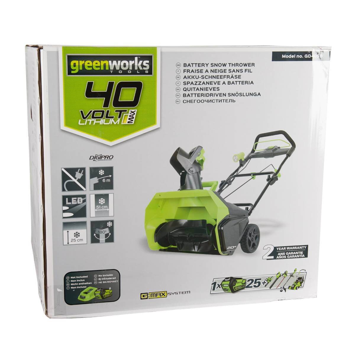 Снегоуборщик аккумуляторный GREENWORKS GD40ST без АКБ и ЗУ (2600007)