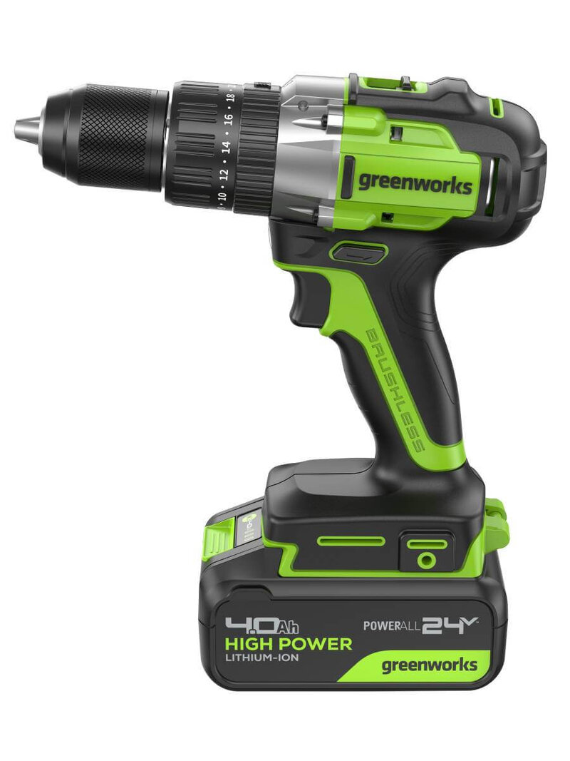 Дрель-шуруповерт ударный Greenworks GD24DD60 (3704107CUB) [24В, 1х4.0 Ач, бесщеточный, кейс]