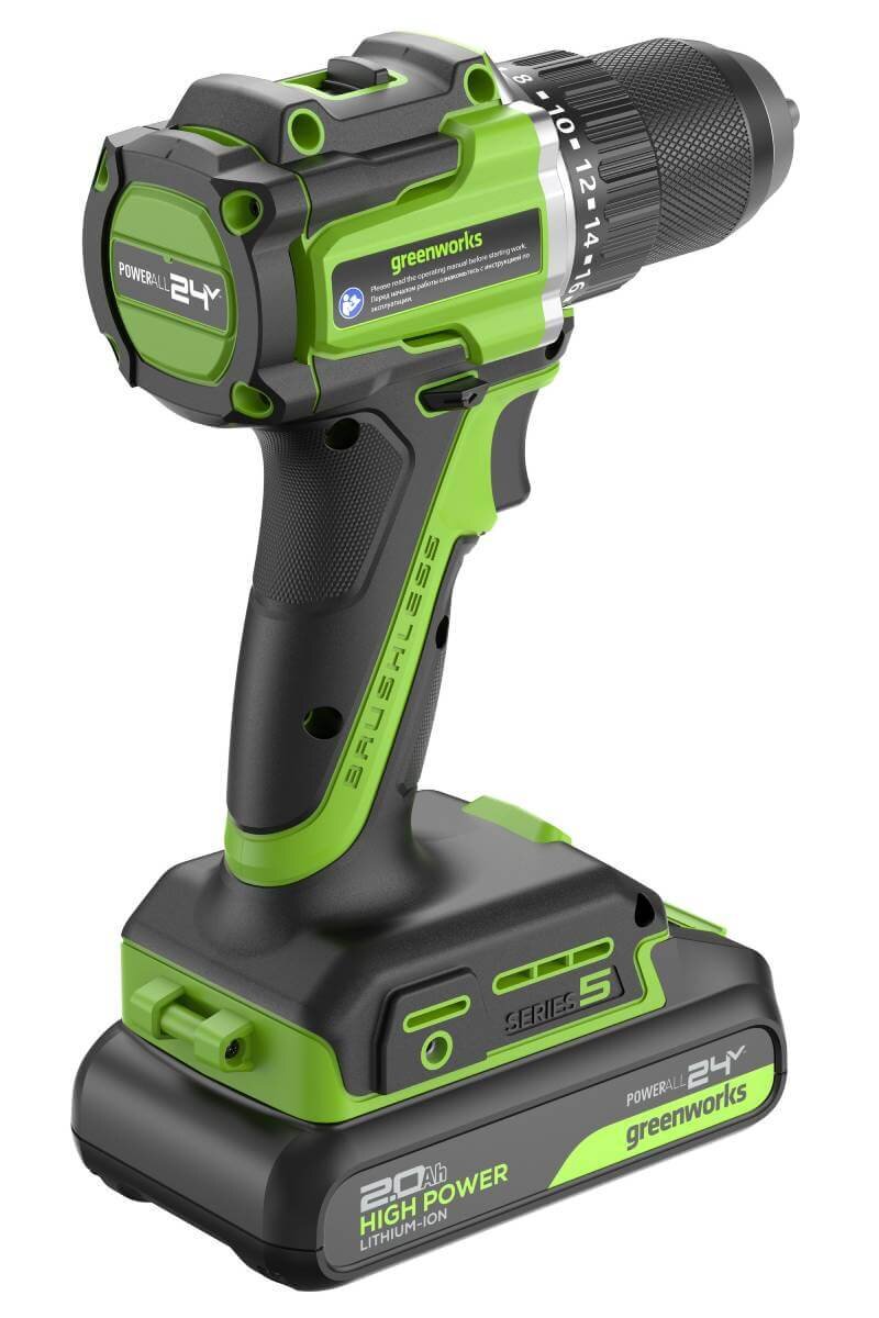 Дрель-шуруповерт Greenworks DD560 Anti-kickback (3708407CUC) [24В, 2х2.0 Ач, бесщеточный, кейс]