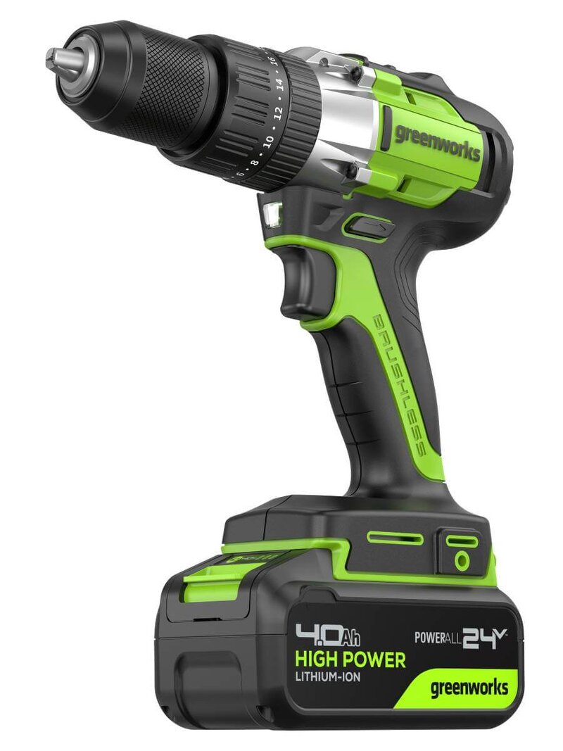 Дрель-шуруповерт ударный Greenworks GD24DD60 (3704107CUB) [24В, 1х4.0 Ач, бесщеточный, кейс]