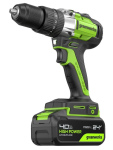 Дрель-шуруповерт ударный Greenworks GD24DD60 (3704107CUB) [24В, 1х4.0 Ач, бесщеточный, кейс]