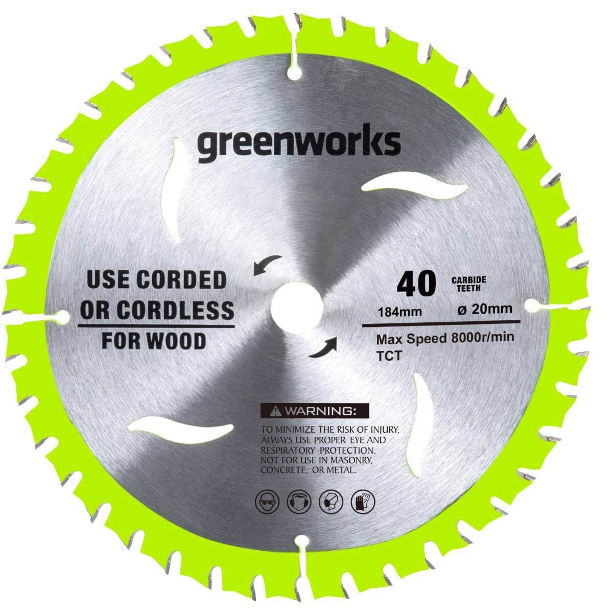 Диск пильный по дереву GREENWORKS 184х20х40Т (2943307)