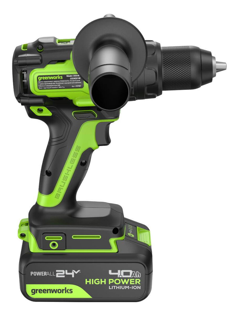 Дрель-шуруповерт ударный Greenworks GD24DD140 Anti-kickback (3707607CUB) [24В, 1х4.0 Ач, бесщеточный, кейс]