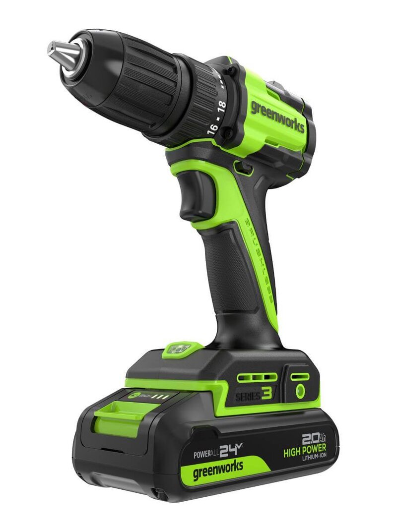 Дрель-шуруповерт Greenworks DD345 (3708307CUA) [24В, 1х2.0 Ач, бесщеточный, кейс]