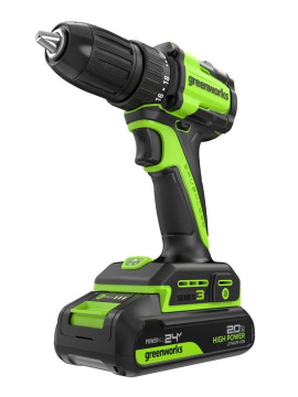 Дрель-шуруповерт Greenworks DD345 (3708307CUA) [24В, 1х2.0 Ач, бесщеточный, кейс]