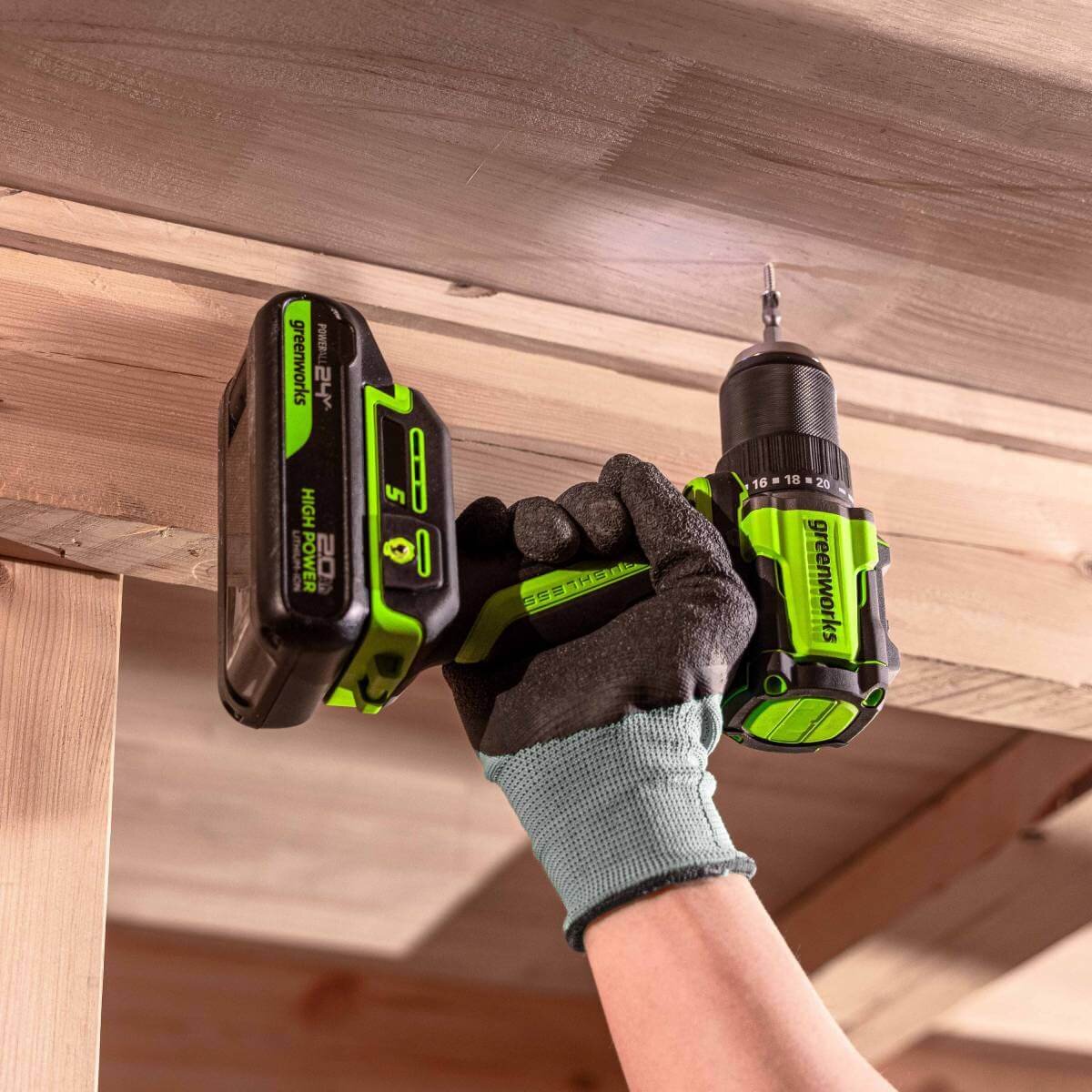Дрель-шуруповерт Greenworks DD560 Anti-kickback (3708407CUB) [24В, 1х4.0 Ач, бесщеточный, кейс]