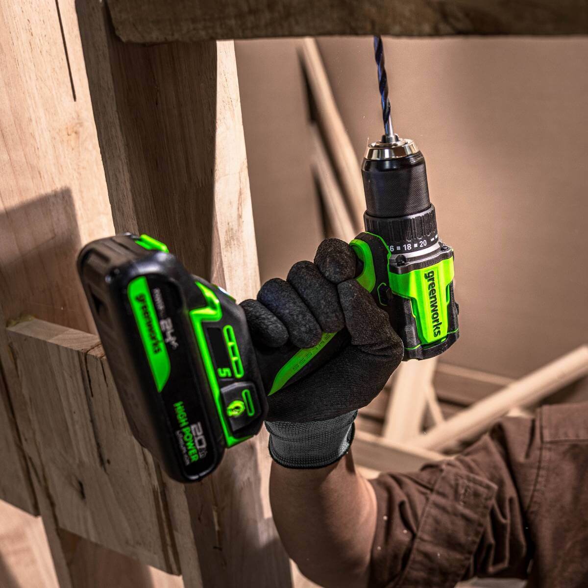 Дрель-шуруповерт Greenworks DD560 Anti-kickback (3708407CUC) [24В, 2х2.0 Ач, бесщеточный, кейс]