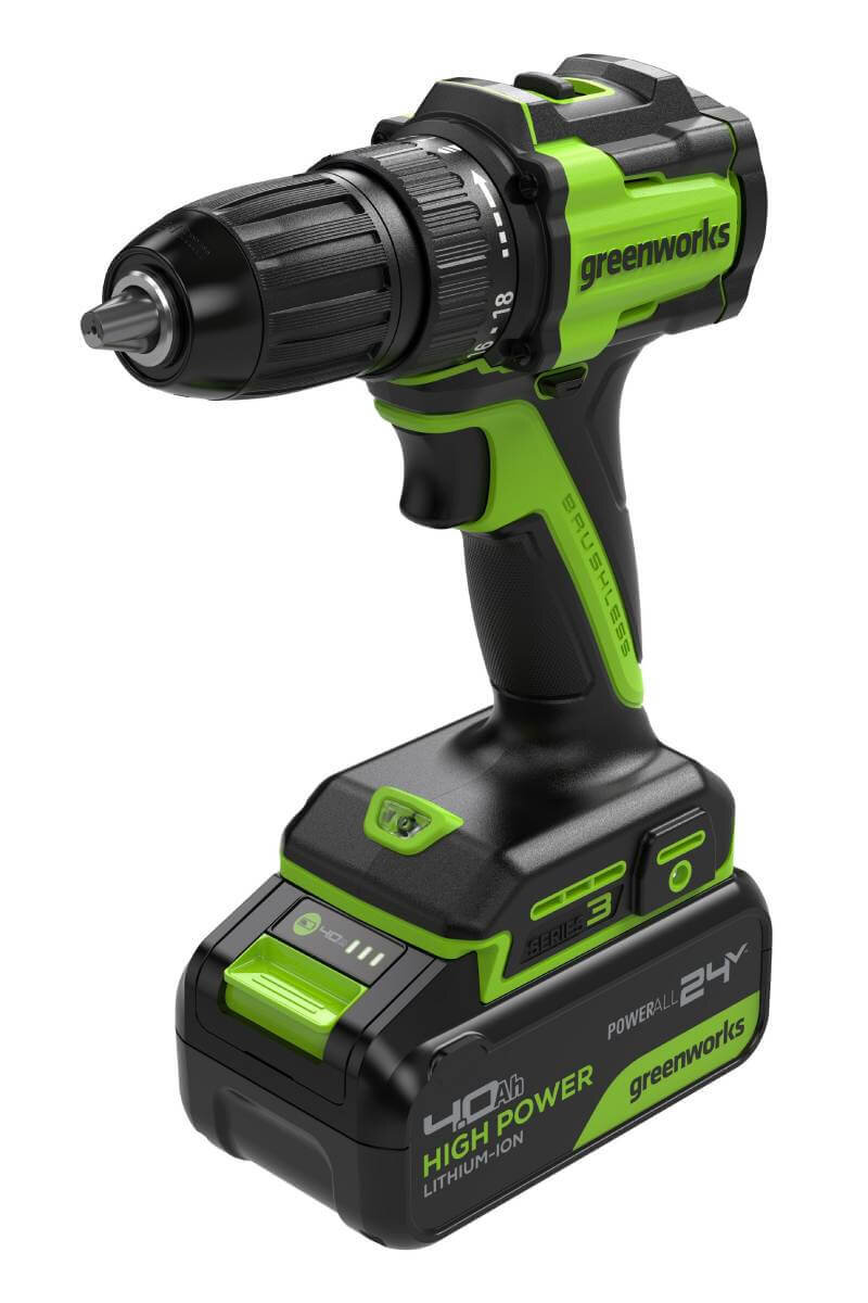 Дрель-шуруповерт Greenworks DD345 (3708307CUB) [24В, 1х4.0 Ач, бесщеточный, кейс]