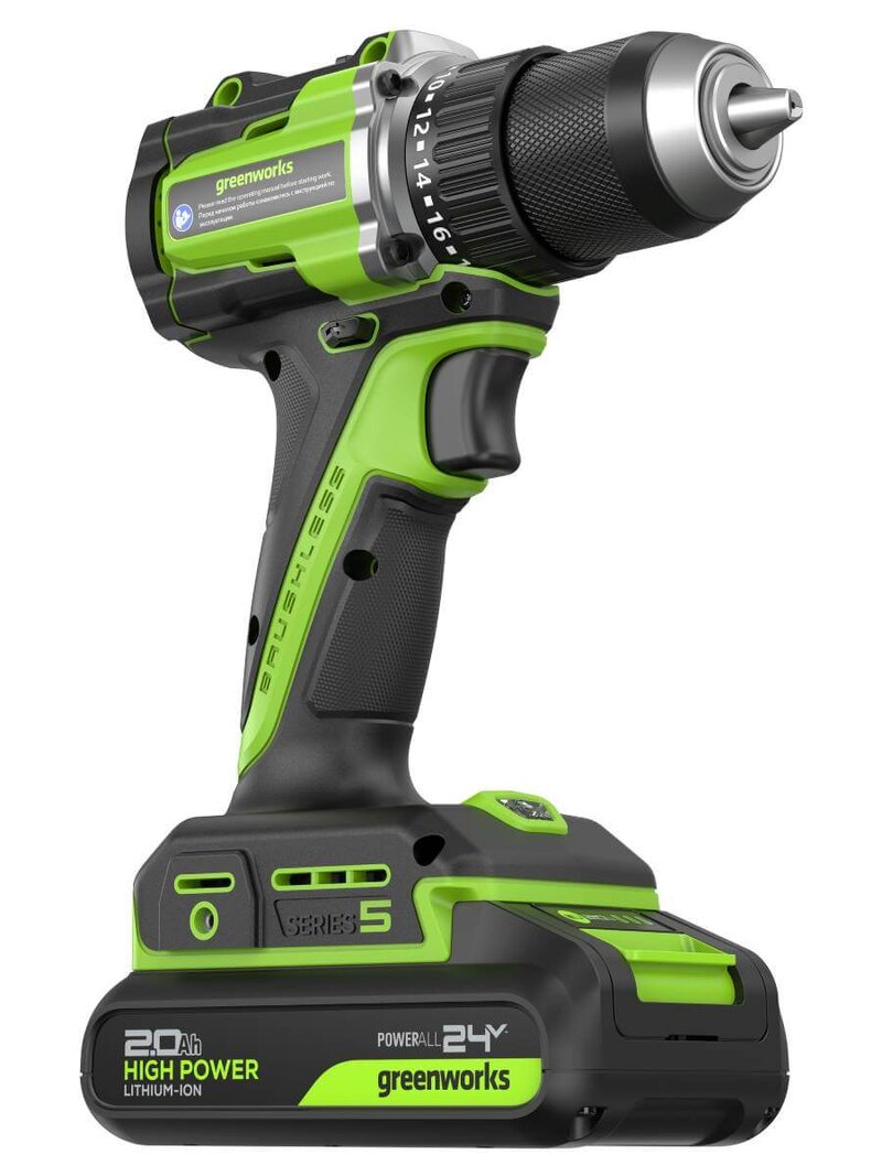 Дрель-шуруповерт Greenworks DD560 Anti-kickback (3708407CUC) [24В, 2х2.0 Ач, бесщеточный, кейс]