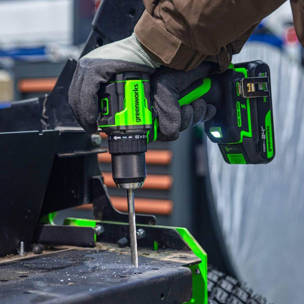 Дрель-шуруповерт Greenworks DD560 Anti-kickback (3708407CUC) [24В, 2х2.0 Ач, бесщеточный, кейс]