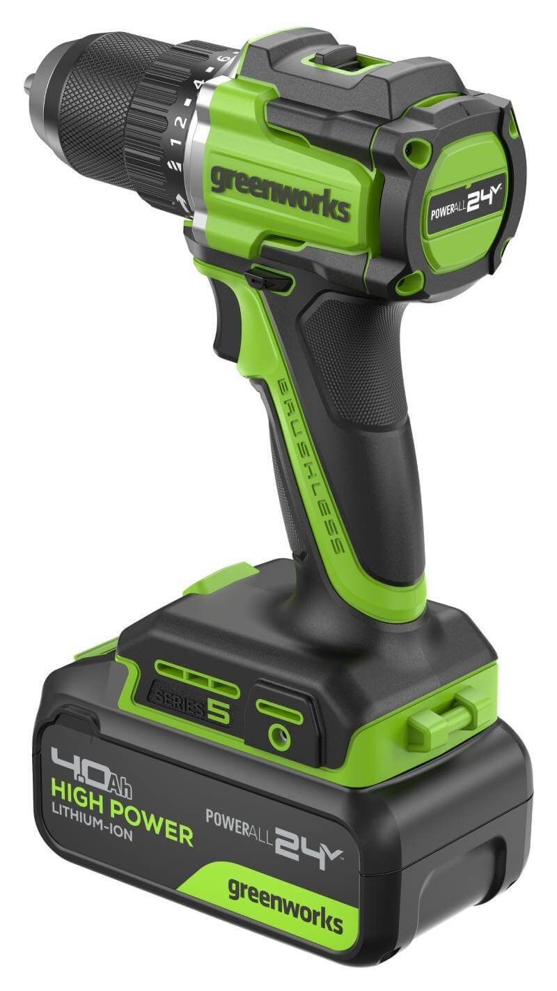 Дрель-шуруповерт Greenworks DD560 Anti-kickback (3708407CUB) [24В, 1х4.0 Ач, бесщеточный, кейс]