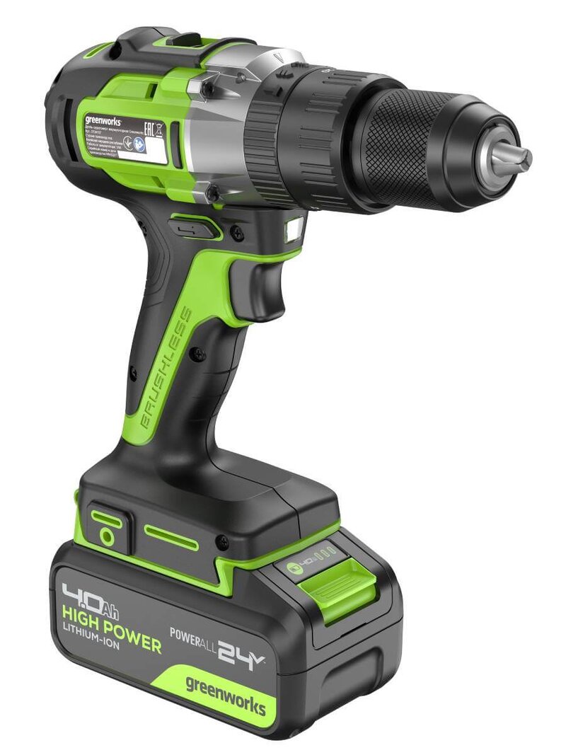 Дрель-шуруповерт ударный Greenworks GD24DD60 (3704107CUB) [24В, 1х4.0 Ач, бесщеточный, кейс]