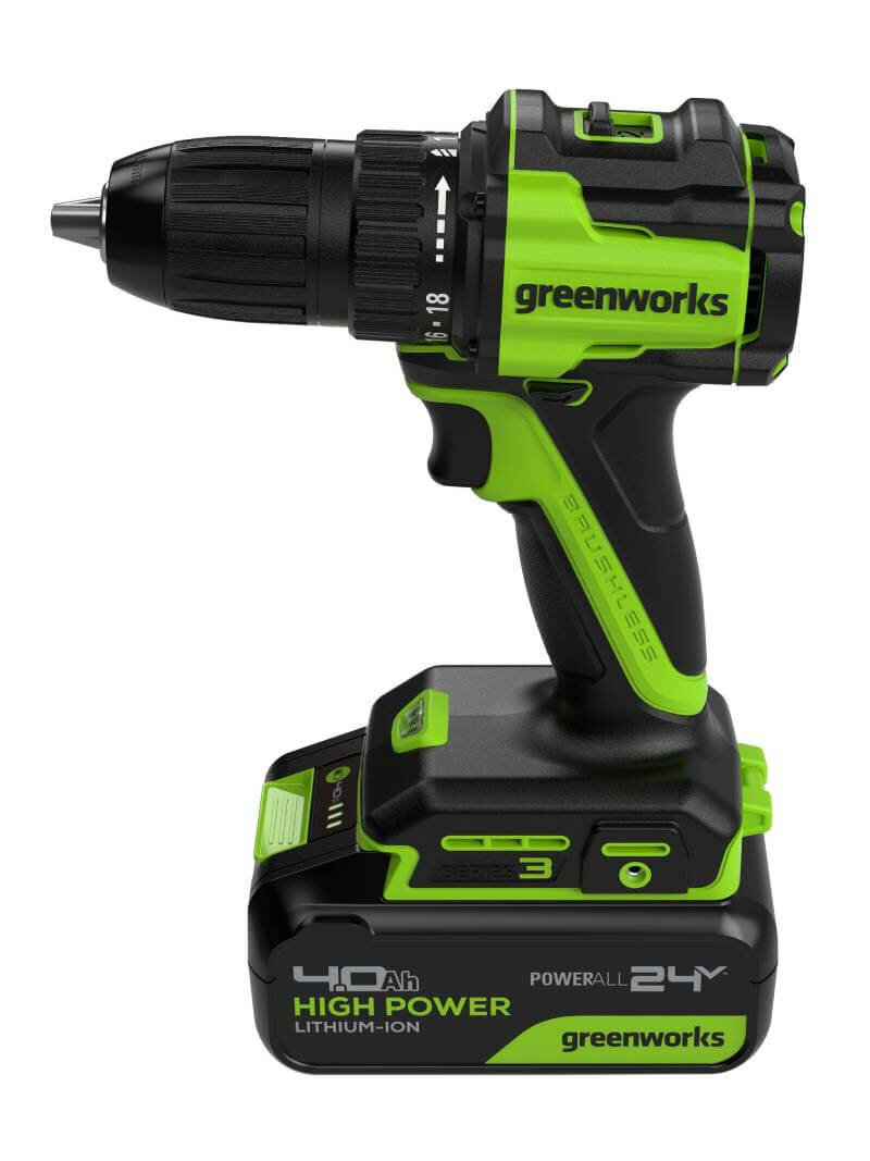 Дрель-шуруповерт Greenworks DD345 (3708307CUB) [24В, 1х4.0 Ач, бесщеточный, кейс]