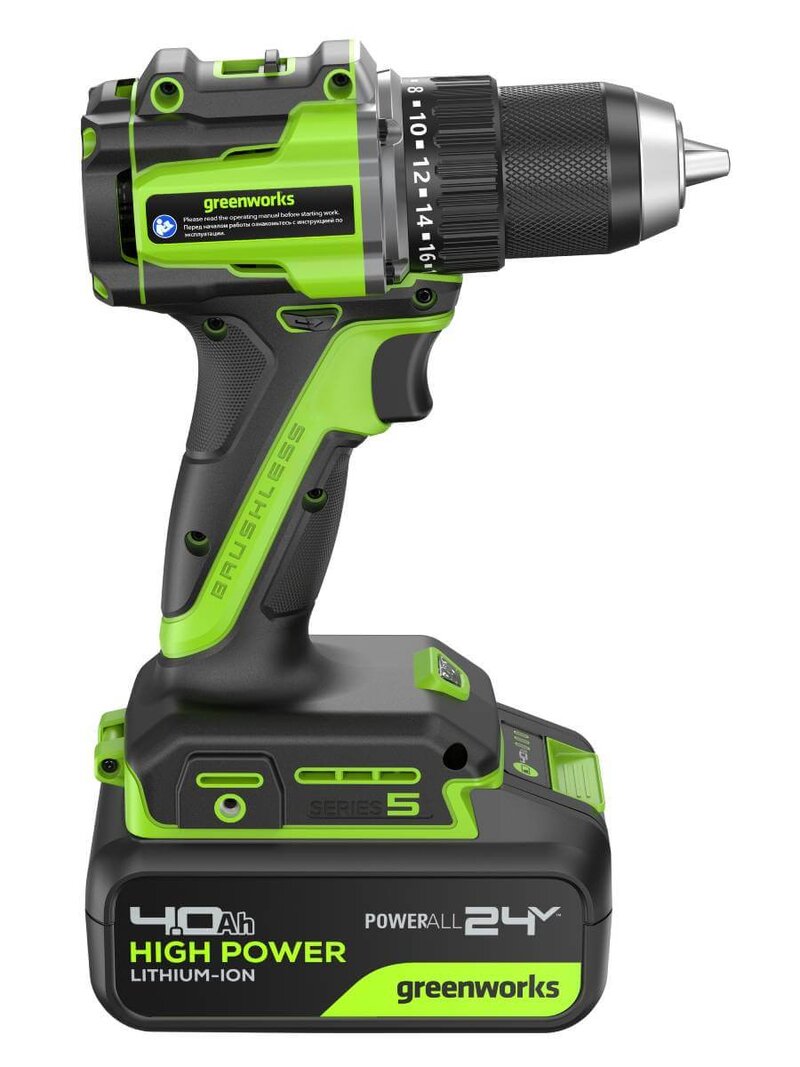 Дрель-шуруповерт Greenworks DD560 Anti-kickback (3708407CUB) [24В, 1х4.0 Ач, бесщеточный, кейс]