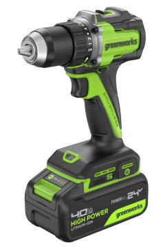 Дрель-шуруповерт Greenworks DD560 Anti-kickback (3708407CUB) [24В, 1х4.0 Ач, бесщеточный, кейс]