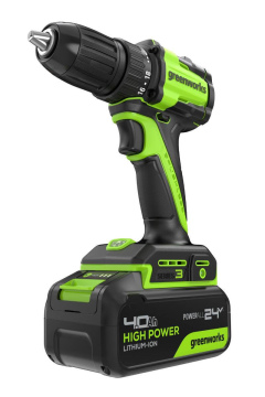 Дрель-шуруповерт Greenworks DD345 (3708307CUB) [24В, 1х4.0 Ач, бесщеточный, кейс]