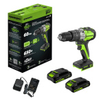 Дрель-шуруповерт ударный Greenworks GD24DD60 (3704107CUC) [24В, 2х2.0 Ач, бесщеточный, кейс]