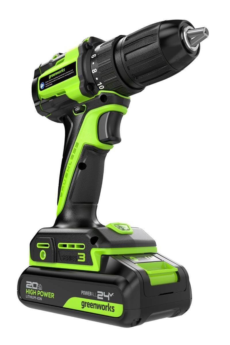 Дрель-шуруповерт Greenworks DD345 (3708307CUA) [24В, 1х2.0 Ач, бесщеточный, кейс]