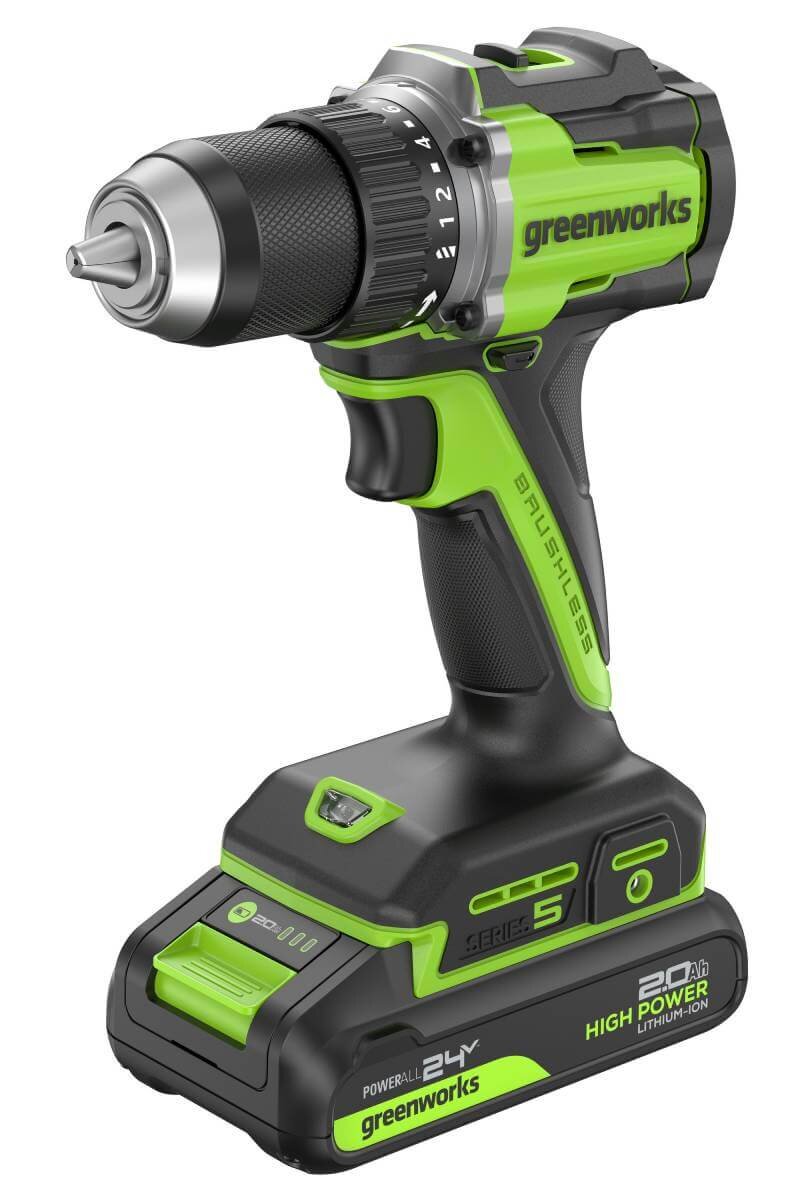 Дрель-шуруповерт Greenworks DD560 Anti-kickback (3708407CUC) [24В, 2х2.0 Ач, бесщеточный, кейс]