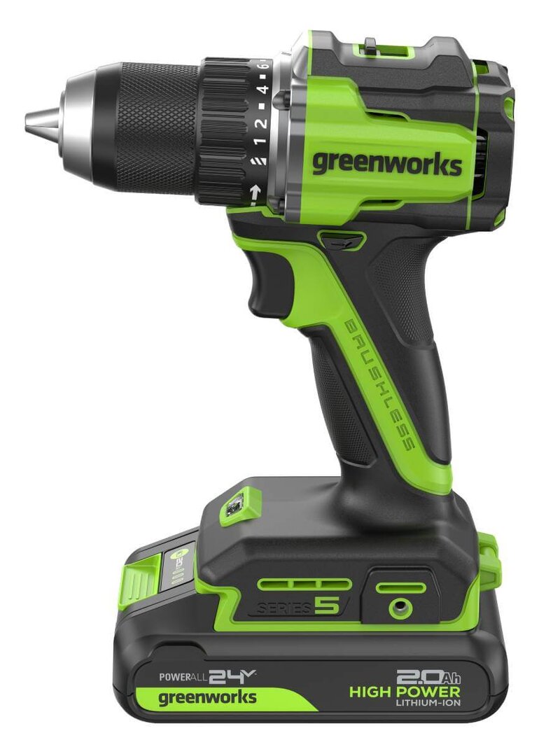 Дрель-шуруповерт Greenworks DD560 Anti-kickback (3708407CUC) [24В, 2х2.0 Ач, бесщеточный, кейс]