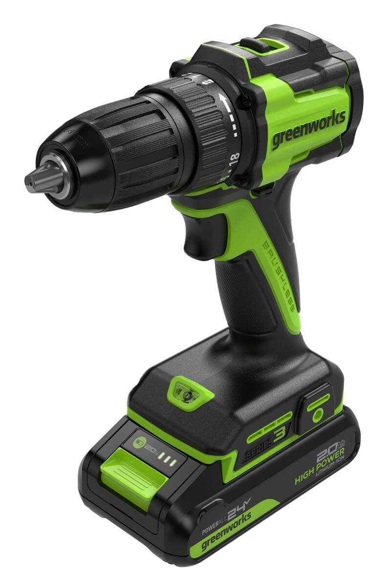 Дрель-шуруповерт Greenworks DD345 (3708307CUA) [24В, 1х2.0 Ач, бесщеточный, кейс]
