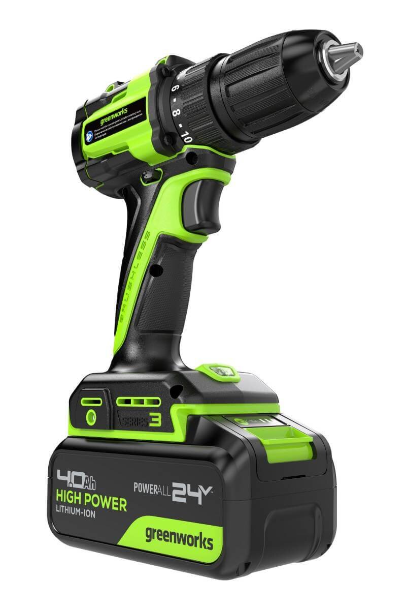 Дрель-шуруповерт Greenworks DD345 (3708307CUB) [24В, 1х4.0 Ач, бесщеточный, кейс]