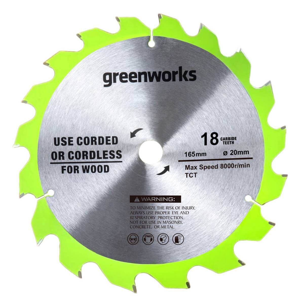 Диск пильный по дереву GREENWORKS 165х20х18T (2955807)