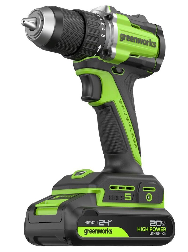 Дрель-шуруповерт Greenworks DD560 Anti-kickback (3708407CUA) [24В, 1х2.0 Ач, бесщеточный, кейс]