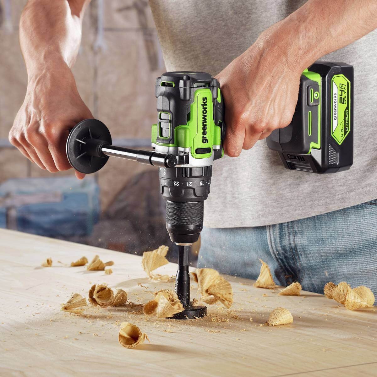 Дрель-шуруповерт ударный Greenworks GD24DD140 Anti-kickback (3707607CUB) [24В, 1х4.0 Ач, бесщеточный, кейс]