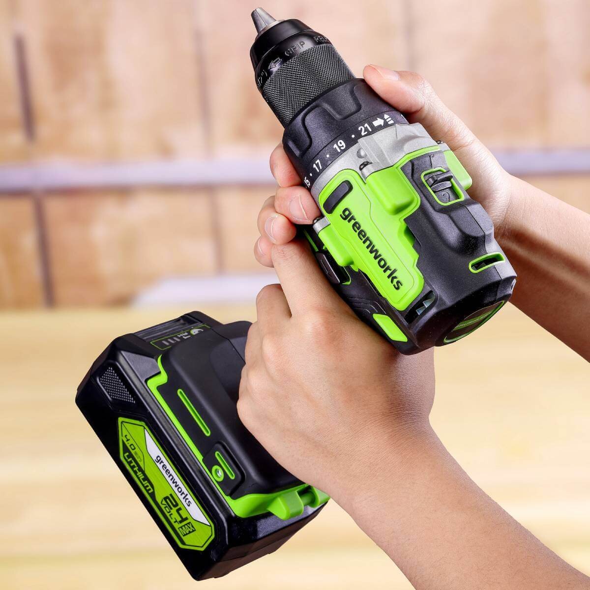 Дрель-шуруповерт Greenworks GD24DD90 (3707507CUB) [24В, 1х4.0 Ач, бесщеточный, кейс]