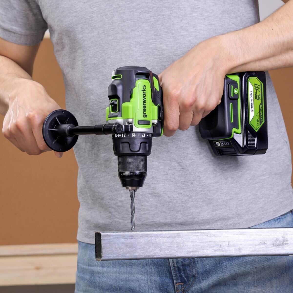 Дрель-шуруповерт Greenworks GD24DD90 (3707507CUD) [24В, 2х4.0 Ач, бесщеточный, кейс]