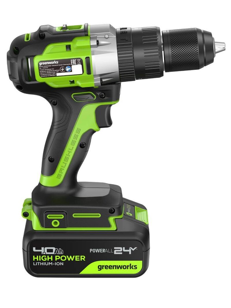 Дрель-шуруповерт ударный Greenworks GD24DD60 (3704107CUB) [24В, 1х4.0 Ач, бесщеточный, кейс]