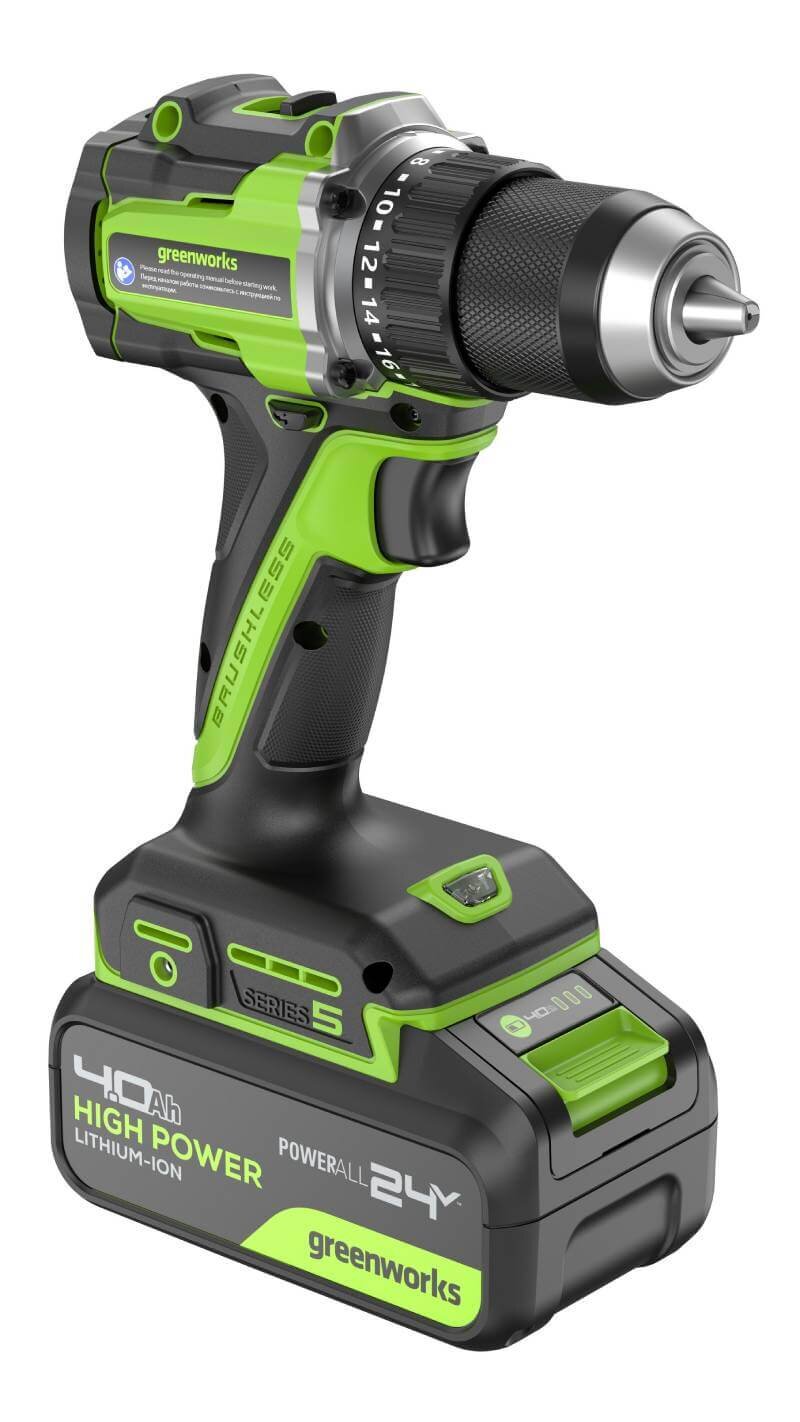 Дрель-шуруповерт Greenworks DD560 Anti-kickback (3708407CUB) [24В, 1х4.0 Ач, бесщеточный, кейс]