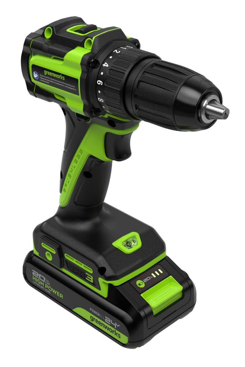 Дрель-шуруповерт Greenworks DD345 (3708307CUA) [24В, 1х2.0 Ач, бесщеточный, кейс]