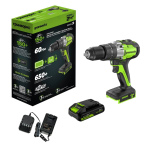 Дрель-шуруповерт ударный Greenworks GD24DD60 (3704107CUA) [24В, 1х2.0 Ач, бесщеточный, кейс]