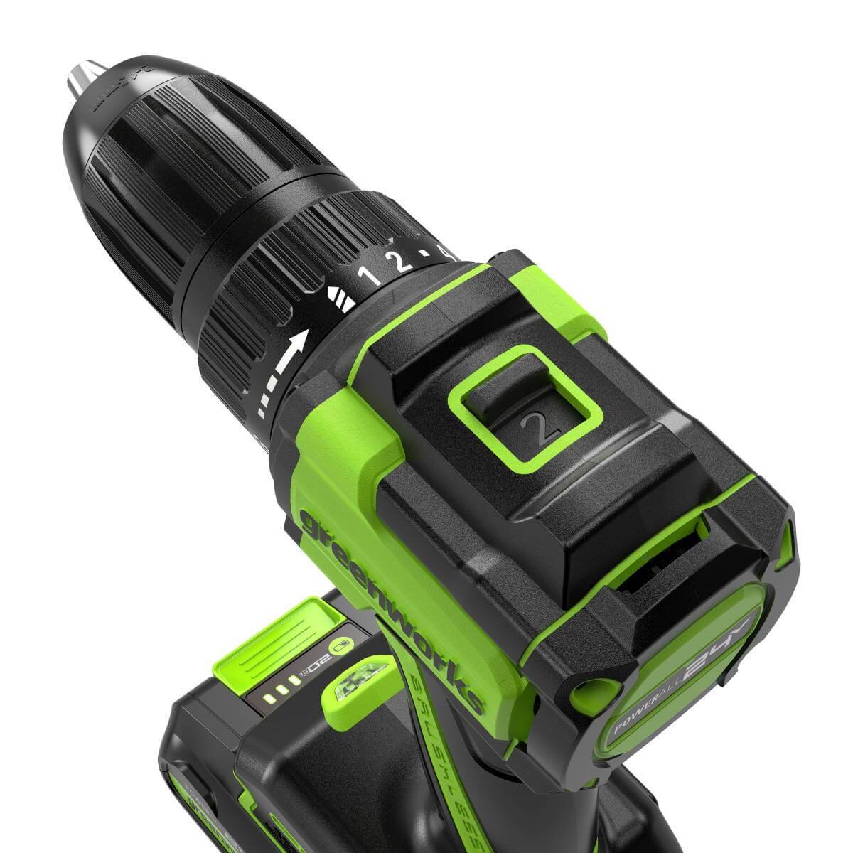 Дрель-шуруповерт Greenworks DD345 (3708307CUC) [24В, 2х2.0 Ач, бесщеточный, кейс]