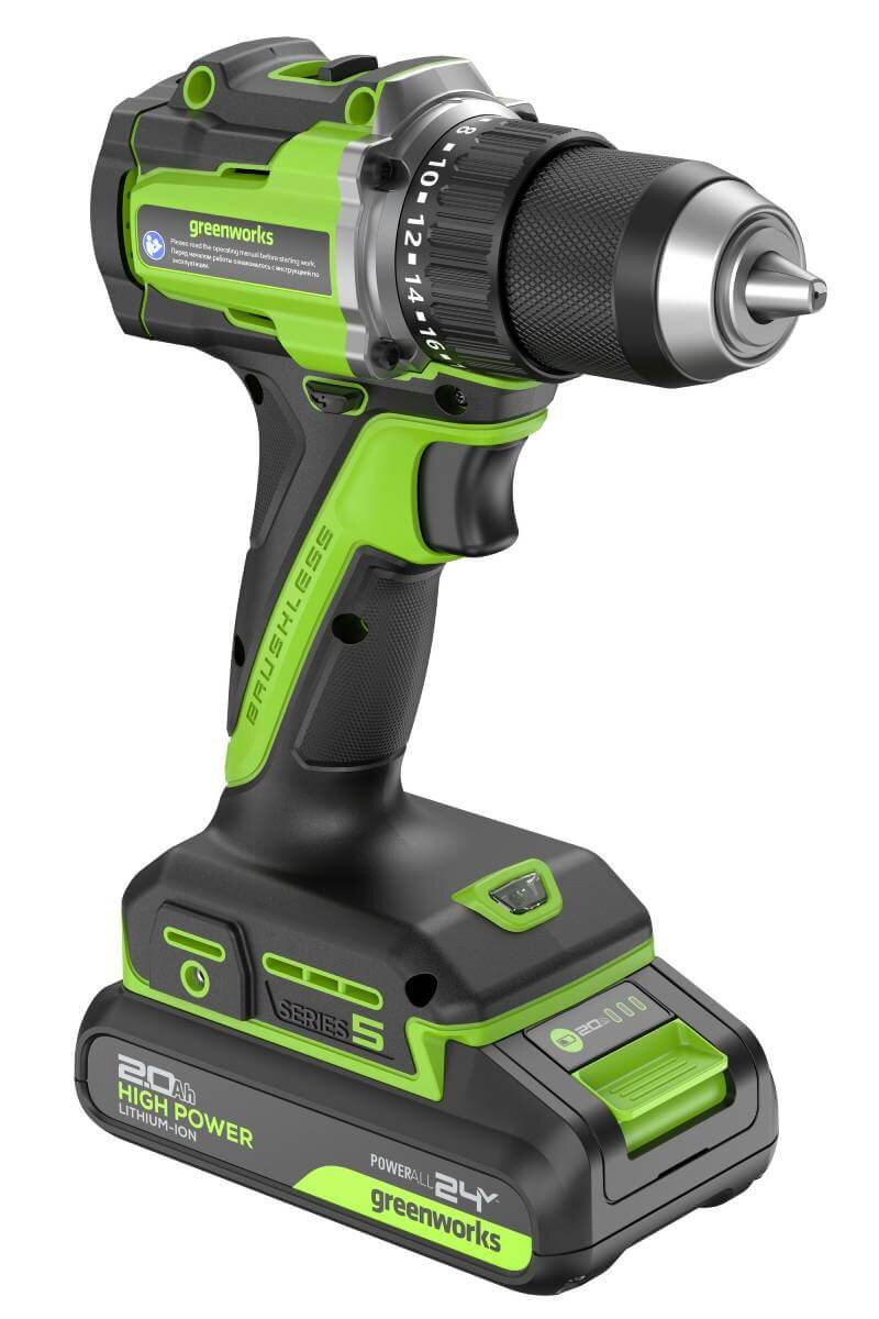 Дрель-шуруповерт Greenworks DD560 Anti-kickback (3708407CUA) [24В, 1х2.0 Ач, бесщеточный, кейс]