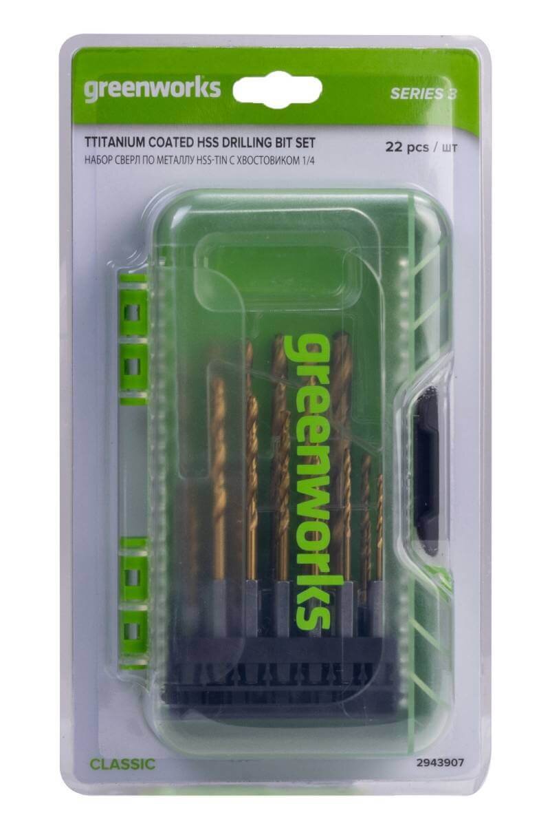 Набор сверл по металлу 1,5-8 мм GREENWORKS 22 шт. (2943907)